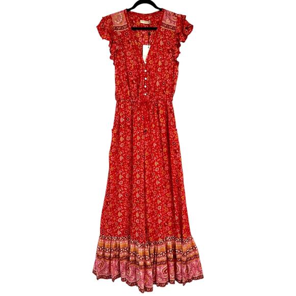 NWT Spell Dahlia Jumpsuit Wide Leg Red Floral Boho Festival Retro embroidered - Picture 6 of 16